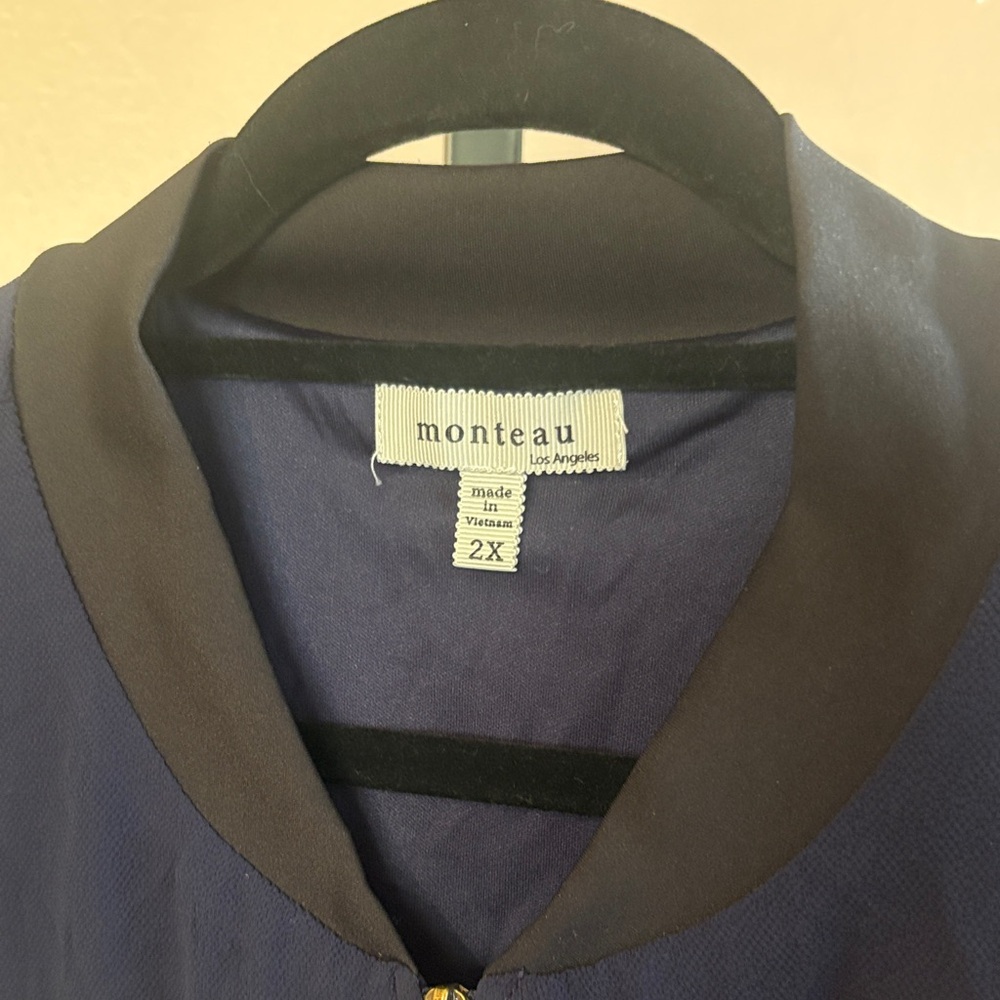 Monteau Blue Bomber Jacket with Patches - Picture 3 of 5